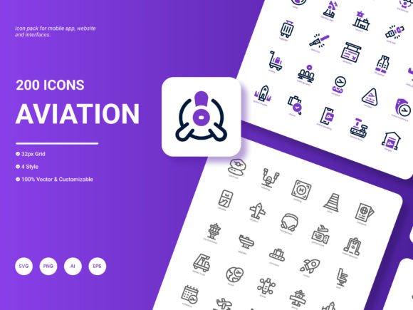 Aviation Icon Pack: Elevate Your Design with 200 Stylish Icons