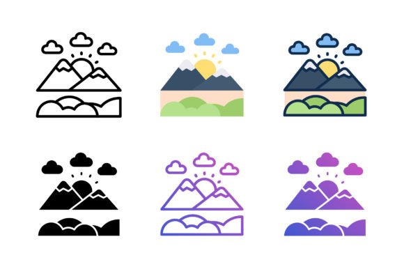 Enhance Your Designs with Mountain Sunrise Icons