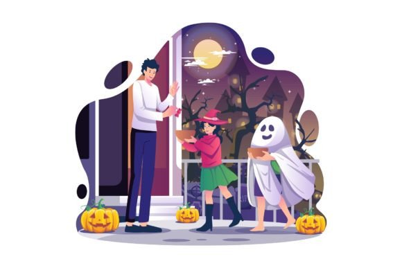 Halloween Trick or Treat Illustration: A Perfect Addition to Your Seasonal Projects